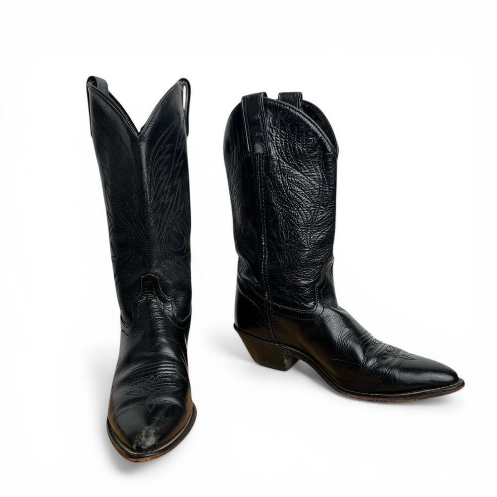 Vintage Black Leather Cowboy Boots